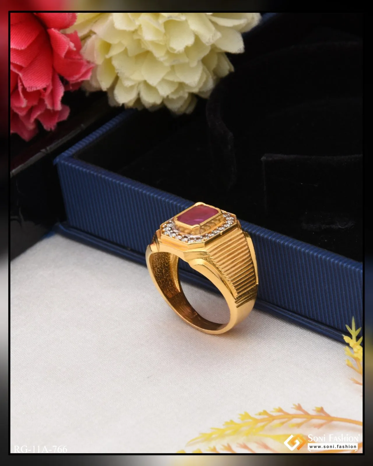 1 Gram Gold Forming - Pink Stone Attention-getting Design Ring For Men - Style A766