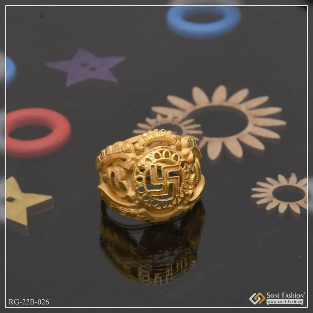 1 Gram Gold Forming Swastik Fancy Design High-quality Ring For Men - Style B026