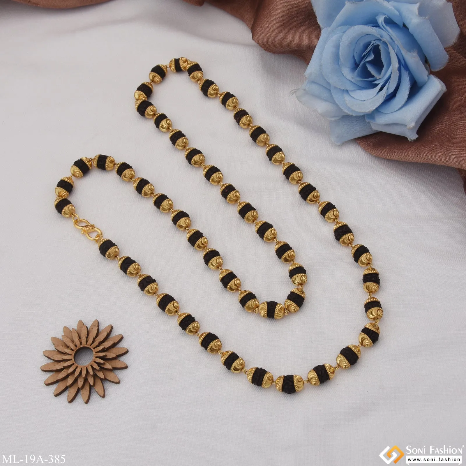 1 Gram Gold Plated Finely Detailed Design Rudraksha Mala for Men - Style A385