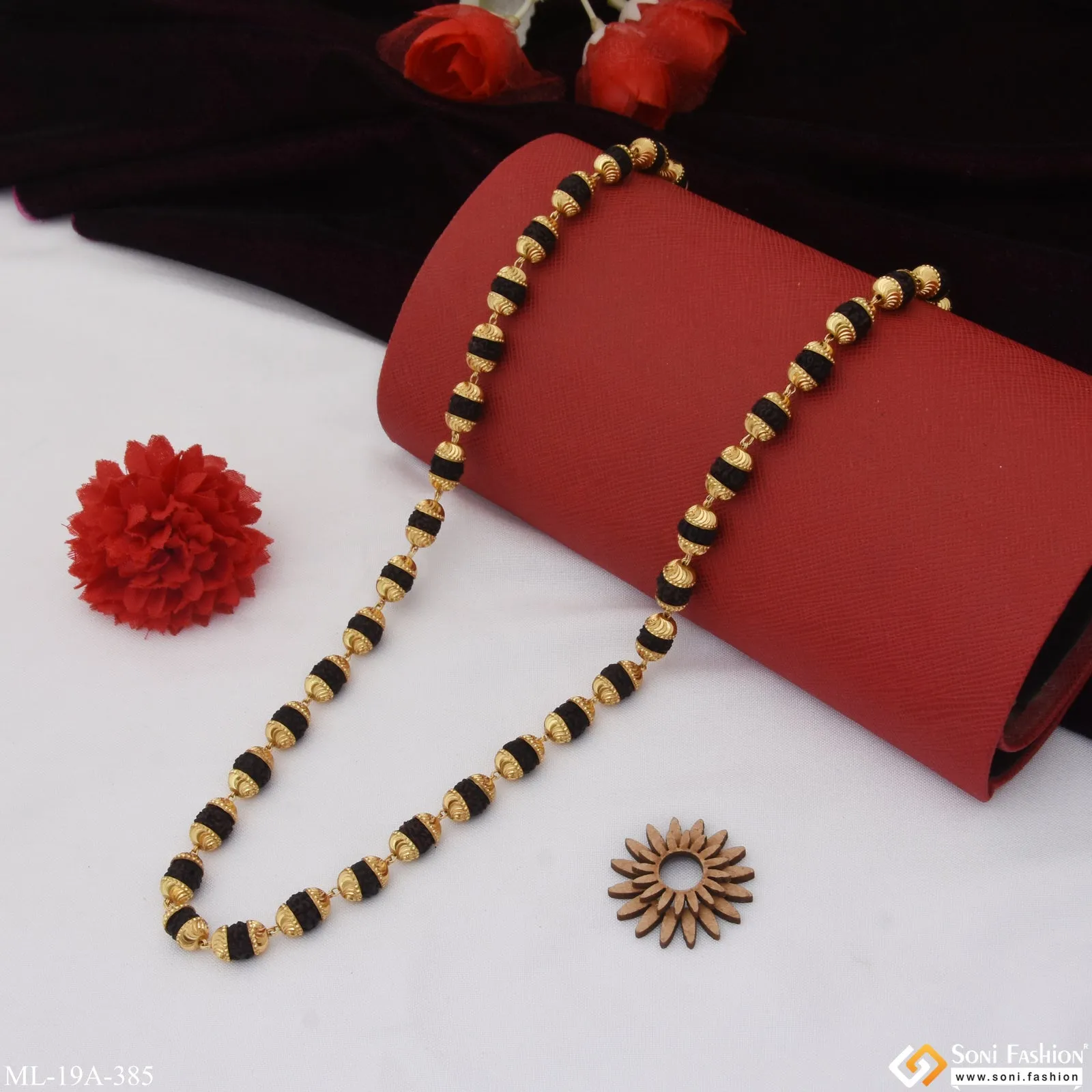 1 Gram Gold Plated Finely Detailed Design Rudraksha Mala for Men - Style A385