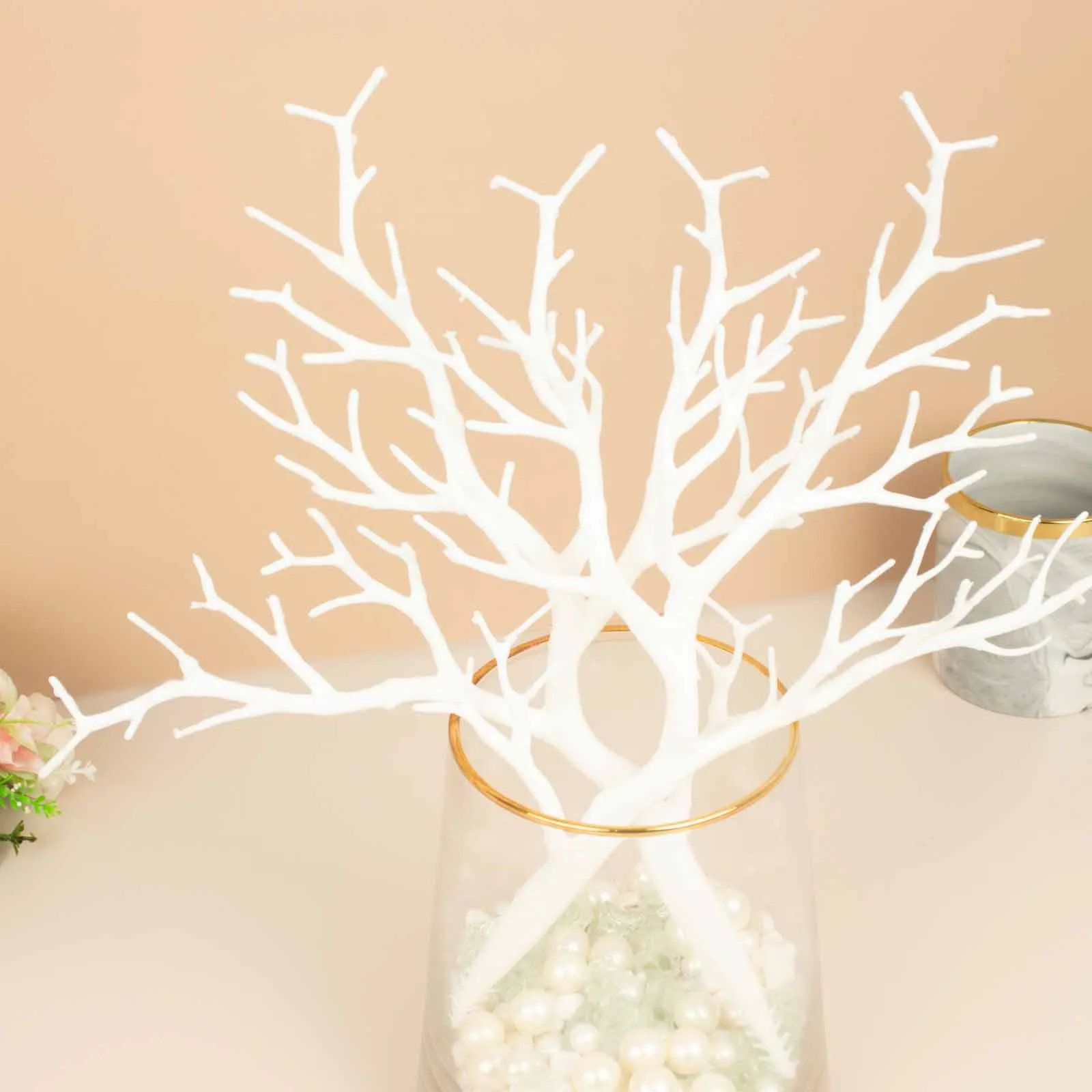 10 Pack 14" White Artificial Manzanita Tree Branches, DIY Plastic Dry Plant Twig Vase Fillers