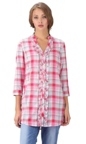 34998 Ruffle Long Shirt - Pink