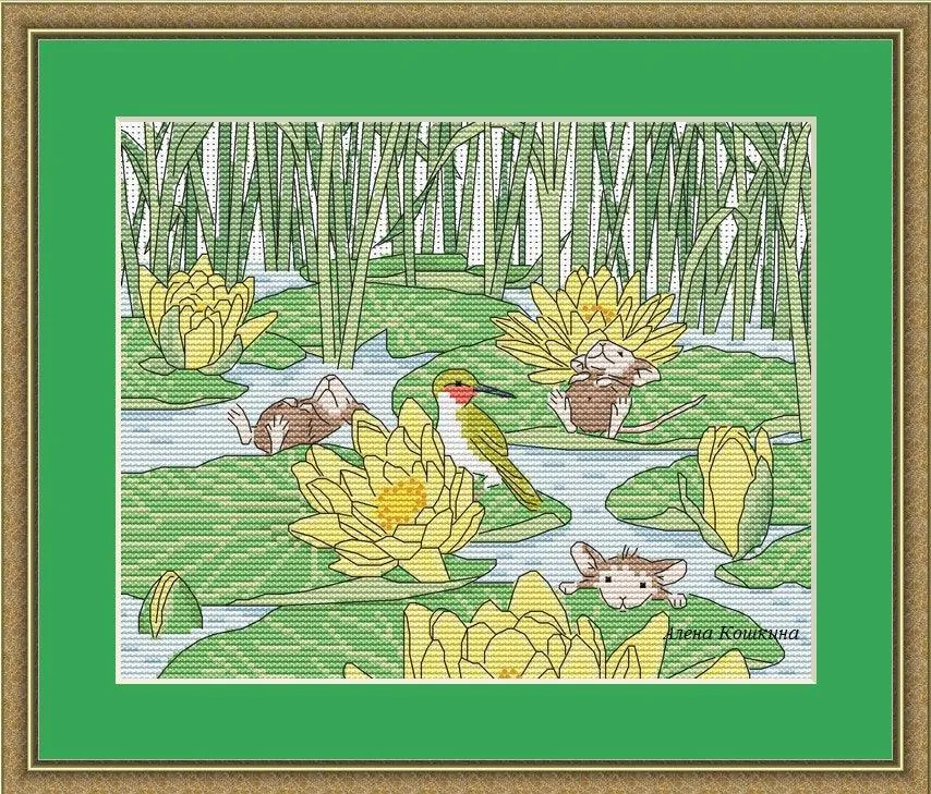 Baby Mice In The Pond - PDF Cross Stitch Pattern