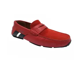 Bally Men's Red Piotre Leather / Suede With Black / White Web Logo Slip On Loafer Shoes (6.5 EU / 7.5EEE US)