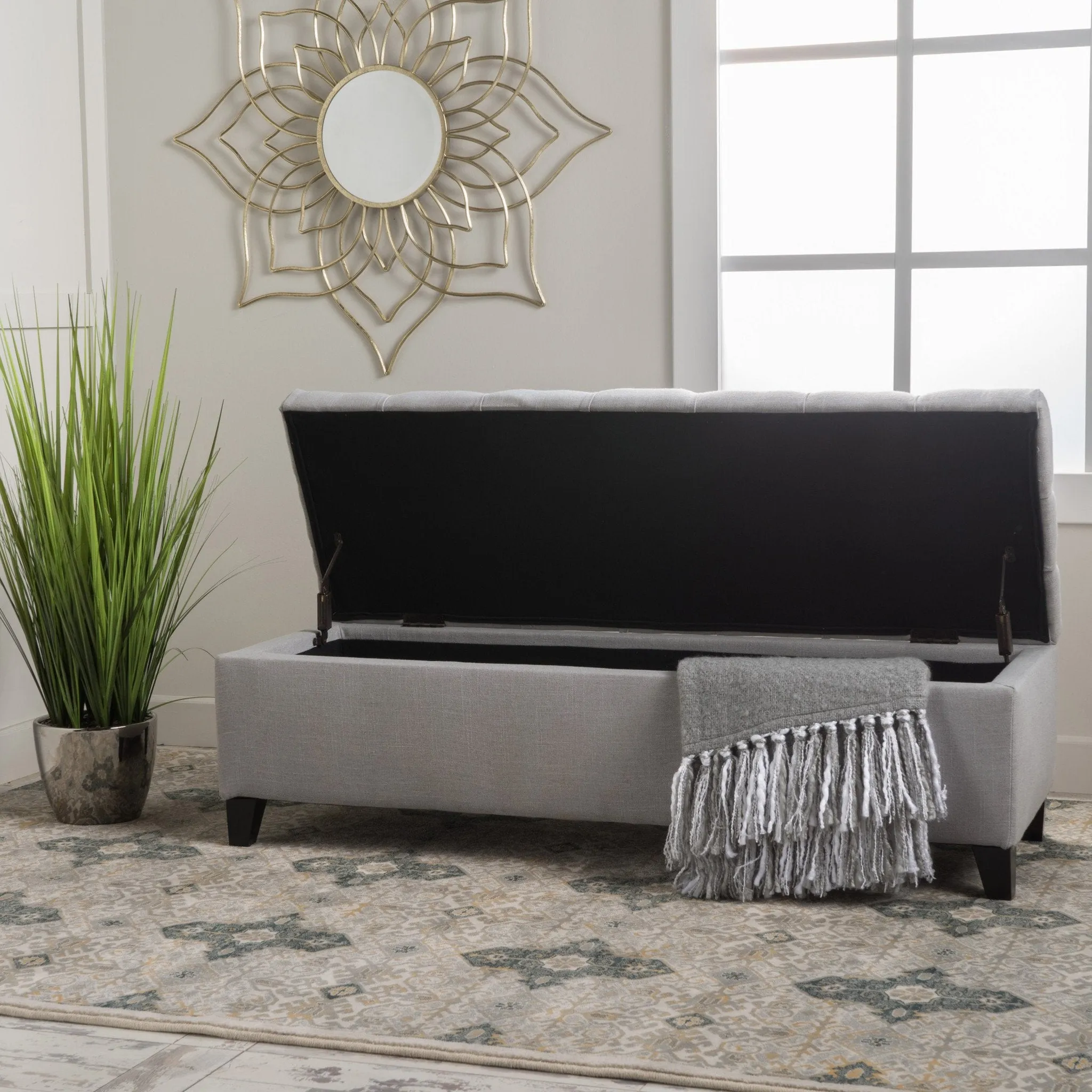 Button-Tufted Fabric Storage Ottoman Bench - NH642992