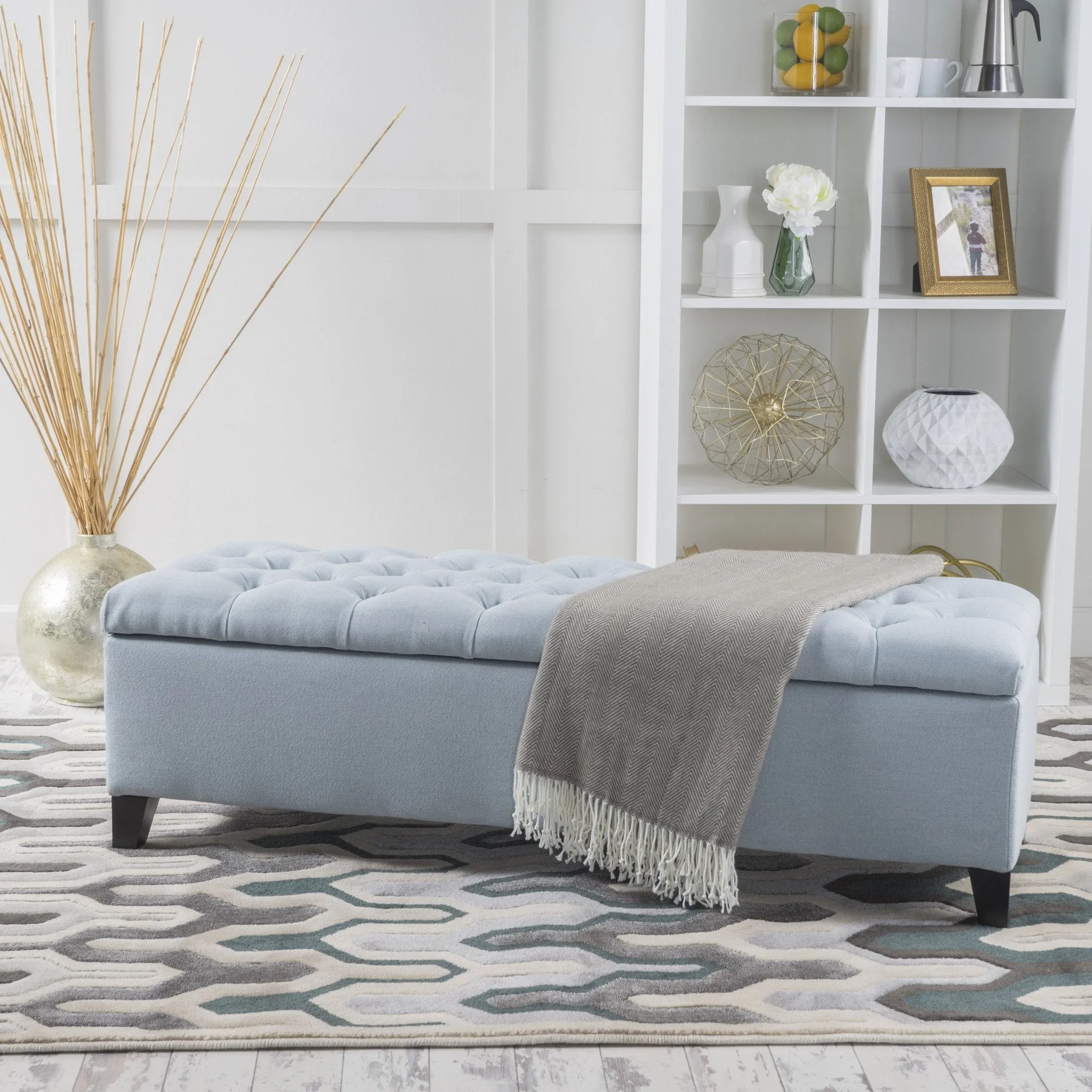 Button-Tufted Fabric Storage Ottoman Bench - NH642992