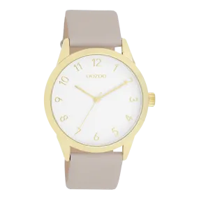 Gold coloured OOZOO watch with taupe leather strap - C11327