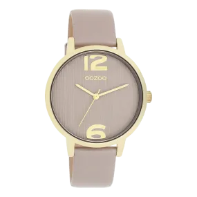 Gold coloured OOZOO watch with taupe leather strap - C11342