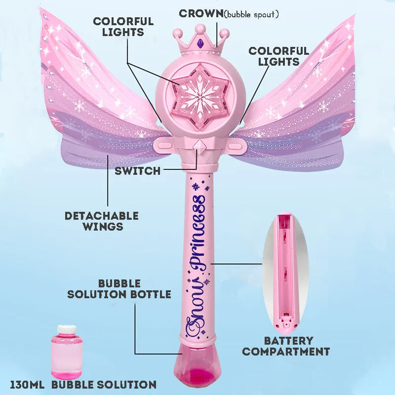 Princess Magic Wand Automatic Bubble Machine Handheld Glowing Music Fairy Wand Leak-proof Bubble Stick