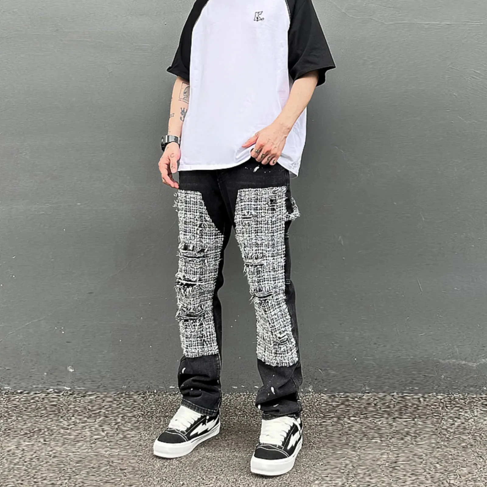 RetroRide Checkered Ripped Jeans