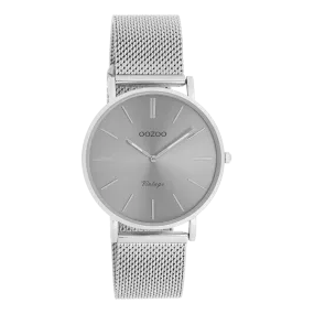 Silver coloured OOZOO watch with silver coloured metal mesh bracelet - C9938