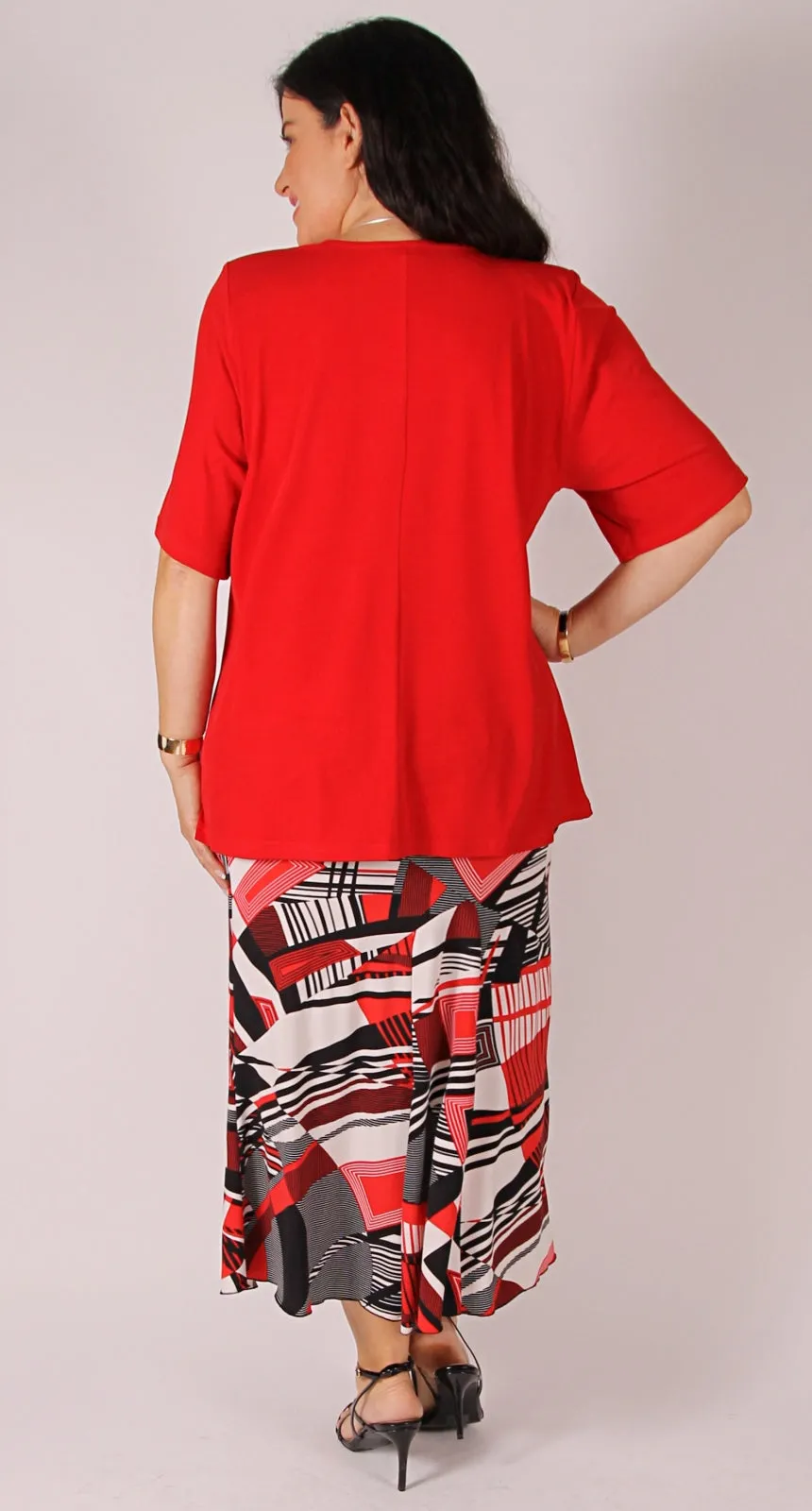 Swing Splice Skirt Red|Black Geo