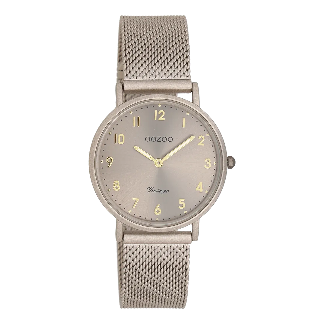 Taupe OOZOO watch with taupe metal mesh bracelet - C20382